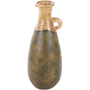 Dekovase Grün u. Gold aus Terrakotta 50 cm Hoch Handgefertigt Antiker Römischer Stil Vintage Look Antike Dekoration