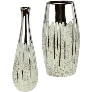 Dekovase I.GE.A. Dekovase Vasen Gr. B/H: 11 cm x 34 cm, weiß (weiß,silberfarben) Blumenvasen Keramik 2er Set Trockenblumen Zylinder matt glänzend Vasen Pampasgras