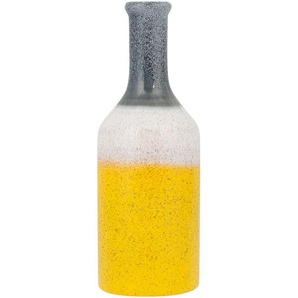 Dekovase Gelb 13 x 36 cm Steinzeug Mit schmalem Vasenhals Pflegeleicht Wohnartikel Flaschenform Modern