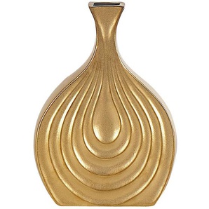 Dekovase aus Steinzeug in Gold 25 cm Modern Elegant Glamour Stil Flurdeko Wohnzimmer Schlafzimmer Wohnaccessoires Tischdekoration