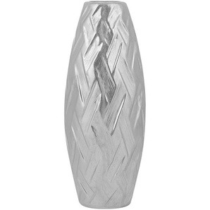 Dekovase Silber 12 x 33 cm Steinzeug Wohnartikel Oval Form Modern
