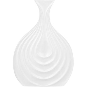 Dekovase Weiß 18 x 25 cm Steinzeug Pflegeleicht Wohnartikel Unregelmäßige Form Modern