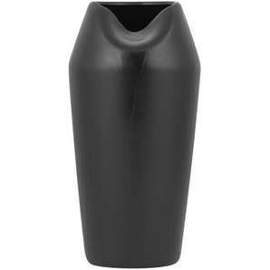 Vase Schwarz Steinzeug 33 cm Hoch Schlank Rund mit Breiter Öffnung Unregelmässige Form Modern Wohnartikel Dekovase Tischdeko Accessoires