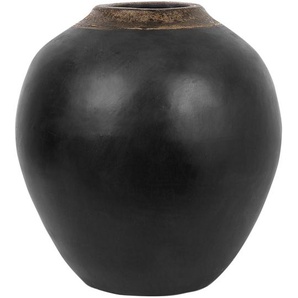 Dekovase Schwarz 15 x 31 cm Terrakotta Goldener Vasenhals Pflegeleicht Wohnartikel Rundform Modern