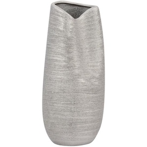 Dekovase Silber 12 x 32 cm Steinzeug Metall Optik Elegant Extravagant Unregelmässige Form Modern