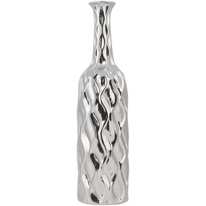 Dekovase Silber 12 x 45 cm Steinzeug Flaschenform Unregelmäßige Form Elegant Modern