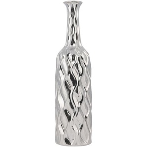 Dekovase Silber 12 x 45 cm Steinzeug Flaschenform Unregelmäßige Form Elegant Modern