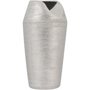 Vase Silber Steinzeug 33 cm Hoch Schlank Rund mit Breiter Öffnung Unregelmässige Form Modern Wohnartikel Dekovase Tischdeko Accessoires