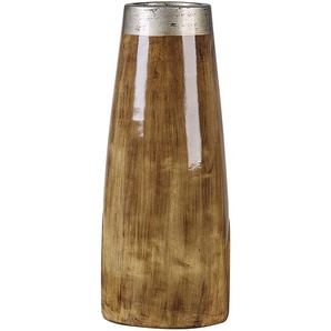 Vase in Dunklem Holzfarbton aus Terrakotte mit Einem Silbernen Akzent 50 cm Modernes Design Schattierter Silberner Akzent Wohnzimmer