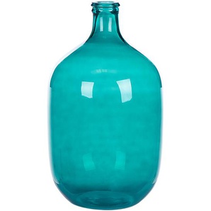 Dekovase Türkis Glas 48 cm mit glänzender Oberfläche Wohnartikel Wohnung Zubehör Dekogefäß Rund Modern Glamourös