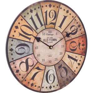 Wanduhr DELAVITA Old Town Wanduhren Gr. B/H: 4,5 cm x 33,8 cm, Quarzuhr, 12 Ziffern, bunt Wanduhren rund, Ø 34 cm, Vintage-Look