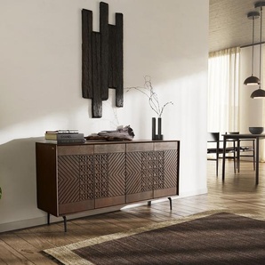 DELIFE Sideboard Manjula 145 cm Mango Dunkelbraun 4 Türen Winkelfuß Metall Schwarz 38760