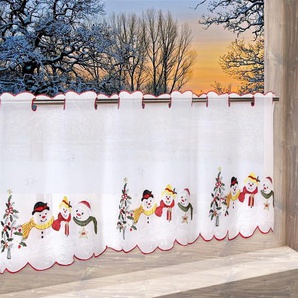 Scheibengardine DELINDO LIFESTYLE WEIHNACHTSMANN Gardinen Gr. 45 cm, Stangendurchzug, 115 cm, weiß Scheibengardinen transparent Gardine HxB: 45x115, mit Stangendurchzug, für die Küche