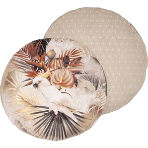 Dekokissen DESCANSO Pippa Dekokissen_Sitzkissen_Kissenhüllen Gr. B/L: 55 cm x 55 cm, 1 St., Polyester-Samt, beige (multi, sand, natur, bedruckt) Dekokissen gemustert mit Biese