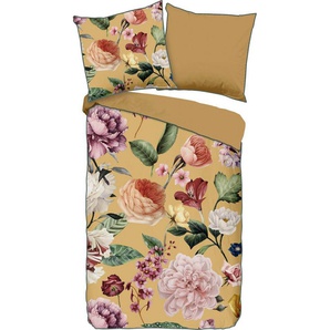 Descanso Wendebettwäsche Fiori, Satin (Bio-Baumwolle), 2 teilig, Baumwolle, Satin, 135x200, Biese, Reißverschluss, Wende, Blumen Sand