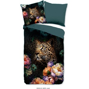 Descanso Wendebettwäsche Mizz, Satin, 3 teilig, Baumwolle, Mako Satin, 135x200, Biese, Reißverschluss, Wende, Leopard