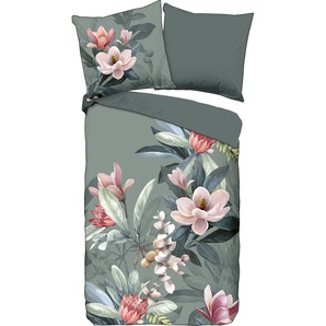 Wendebettwäsche DESCANSO Parler Bettwäsche Gr. B/L: 135 cm x 200 cm (1 St.), B/L: 80 cm x 80 cm (1 St.), Satin (Bio-Baumwolle), grün Satin-Bettwäsche mit Biese