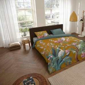Descanso Wendebettwäsche Sarenza, Satin, 2 teilig, Mako Satin, 135x200, Biese, Reißverschluss, Wendeoptik, Blumen, Grau