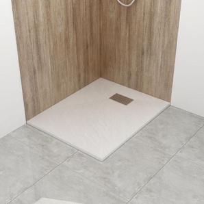 Witen&nock - Design Duschwanne Weiß Steinoptik Edelstahl Abflussrinne 90x80 cm