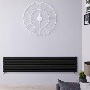Design Heizkörper Horizontal Doppellagig Schwarz 354mm x 1600mm 886W - Revive, von Hudson Reed
