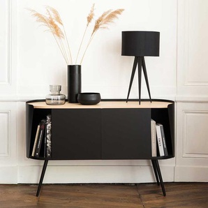 Design Metallsideboard in Schwarz mit Eiche Dekor oval