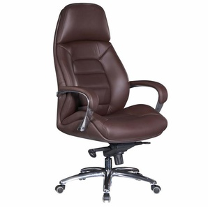 Designer Buerostuhl Bezug Echtleder Braun Schreibtischstuhl bis 120 kg