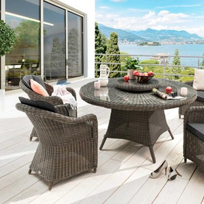 Destiny Garten-Essgruppe »MALAGA LUNA«, (Set, 5-tlg., 1 Tisch, 4 Sessel), inkl. Auflagen