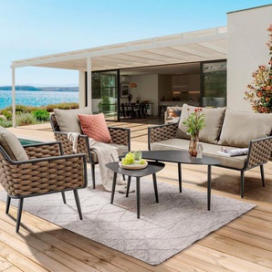 Destiny Gartenlounge-Set RAVENNA, (12-tlg., 1x 2er Sofa, 2x Sessel, 2x Tisch, inkl. Auflagen), Aluminium, Olefin-Rope