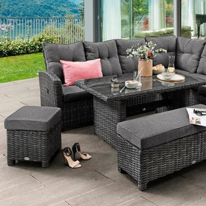Destiny Gartenlounge-Set SANTA PONSA DE LUXE, (20-tlg., 2x Schenkel, 1x Fußhocker, 1x Bank, 1x Tisch, inkl. Auflagen), Aluminium, Polyrattan