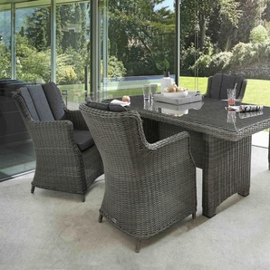 Destiny Sitzgruppe LUNA 4 Sessel + Tisch 165x90x75cm, Polyrattan, vintage grau 860281-86023