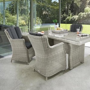 Destiny Sitzgruppe LUNA 4 Sessel + Tisch 165x90x75cm, Polyrattan, vintage weiß 86043-86025