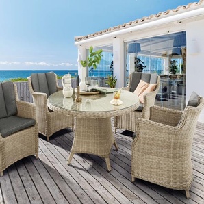 Destiny Sitzgruppe LUNA 4 Sessel + Tisch Ø100x75 cm, natur meliert 86131-86134