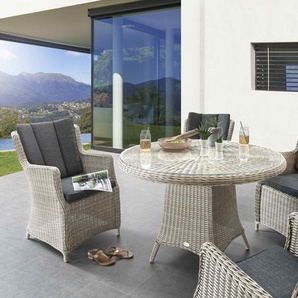 Destiny Sitzgruppe LUNA 4 Sessel + Tisch Ø100x75cm, Polyrattan, vintage weiß 86043-86139