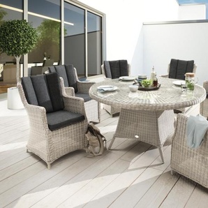 Destiny Sitzgruppe LUNA 6 Sessel + Tisch Ø150x75cm + Drehteller, vintage weiß 86044-86043