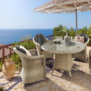 Destiny Sitzgruppe MALAGA LUNA 4x Sessel + Tisch Ø120x75cm, natur meliert 86128-86129