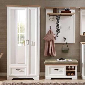 Dielenmöbel Set in Weiß und Eichefarben Landhausstil (dreiteilig)
