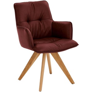 Dieter Knoll Armlehnstuhl , Bordeaux , Holz, Leder , Echtleder , Rindleder , Wildeiche , massiv , Stativgestell , 59x89x63 cm , inklusive Armlehnen, Gestellauswahl , Esszimmer, Stühle, Esszimmerstühle, Armlehnenstühle