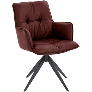 Dieter Knoll Armlehnstuhl , Bordeaux , Metall, Leder , Echtleder , Rindleder , Stativgestell , 59x89x63 cm , Typenauswahl, Sitzfläche 360° drehbar, inklusive Armlehnen, automatische Rückholfunktion , Esszimmer, Stühle, Esszimmerstühle, Armlehnenstühle