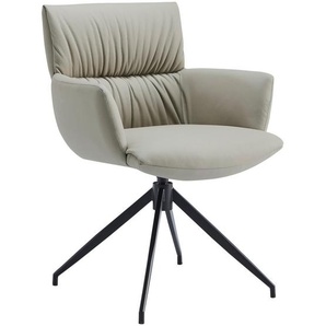 Dieter Knoll Armlehnstuhl, Cappuccino, Metall, Leder, Echtleder, Rindleder, Drehkreuz, 64x86x63 cm, Lederauswahl, Sitzfläche 360° drehbar, automatische Rückholfunktion, Esszimmer, Stühle, Esszimmerstühle, Armlehnenstühle