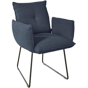 Dieter Knoll Armlehnstuhl , Dunkelblau , Metall, Textil , Kufe, Rundrohr , 65x90x70 cm , Goldenes M , Lederauswahl, Stoffauswahl, inklusive Armlehnen , Esszimmer, Stühle, Esszimmerstühle, Armlehnenstühle