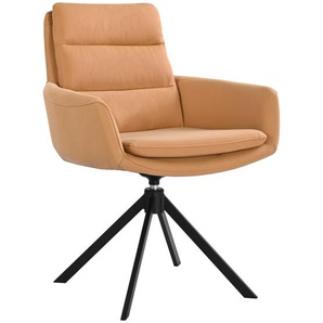Dieter Knoll Armlehnstuhl, Dunkelgelb, Metall, Leder, Echtleder, Rindleder, Füllung: Polyetherschaumkern, A-Form, 62.5x89x66.5 cm, Sitzfläche 360°