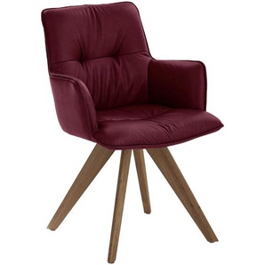 Dieter Knoll Armlehnstuhl , Bordeaux , Holz, Leder , Echtleder , Rindleder , Nussbaum , massiv , Stativgestell , 59x89x63 cm , inklusive Armlehnen, Gestellauswahl, Sitzfläche 180° drehbar, automatische Rückholfunktion , Esszimmer, Stühle, Esszimmerstühle,