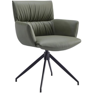 Dieter Knoll Armlehnstuhl, Olivgrün, Metall, Leder, Echtleder, Rindleder, Drehkreuz, 64x86x63 cm, Lederauswahl, Sitzfläche 360° drehbar, automatische Rückholfunktion, Esszimmer, Stühle, Esszimmerstühle, Armlehnenstühle