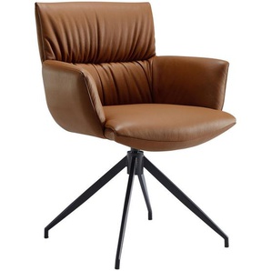 Dieter Knoll Armlehnstuhl, Rost, Metall, Leder, Echtleder, Rindleder, Drehkreuz, 64x86x63 cm, Lederauswahl, Sitzfläche 360° drehbar, automatische