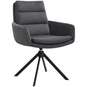 Dieter Knoll Armlehnstuhl, Schwarz, Metall, Leder, Echtleder, Rindleder, Füllung: Polyetherschaumkern, A-Form, 62.5x89x66.5 cm, Sitzfläche 360° drehbar, automatische Rückholfunktion, Esszimmer, Stühle, Esszimmerstühle, Armlehnenstühle