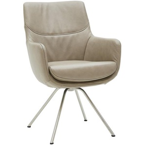 Dieter Knoll Armlehnstuhl , Taupe, Edelstahl , Leder , Echtleder , Semi-Anilinleder , Rundrohr , 60x90x61 cm , Lederauswahl, Stoffauswahl, Typenauswahl , Esszimmer, Stühle, Esszimmerstühle, Armlehnenstühle