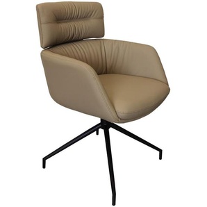 Dieter Knoll Armlehnstuhl, Taupe, Metall, Leder, Echtleder, Rindleder, Drehkreuz, 62x92x66 cm, Lederauswahl, Stoffauswahl, Sitzfläche 360° drehbar, Esszimmer, Stühle, Esszimmerstühle, Armlehnenstühle
