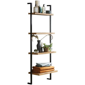 Dieter Knoll Badezimmerregal , Schwarz, Eiche , Holzwerkstoff , 4 Fächer , 50x160x32 cm , Made in Germany , Badezimmer, Badezimmerregale, Badregale
