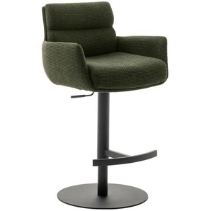 Dieter Knoll Barhocker, Olivgrün, Metall, Textil, Drehteller, Säule, rund, 54x84x52 cm, Stoffauswahl, Typenauswahl, Sitzfläche 360° drehbar,