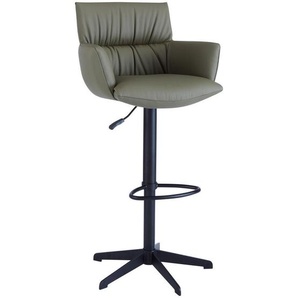 Dieter Knoll Barhocker, Schwarz, Olivgrün, Metall, Leder, Echtleder, Rindleder, Drehkreuz, 58x88-112x58 cm, Lederauswahl, Stoffauswahl, Sitzfläche